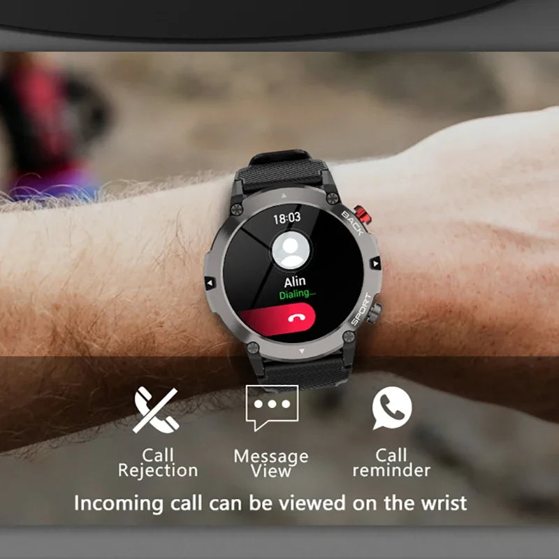 Military C21 Smart Watch Men Bluetooth Call Fitness Tracker 5ATM Waterproof Sport Wrist Smartwatch for iPhone Android Phone 2024