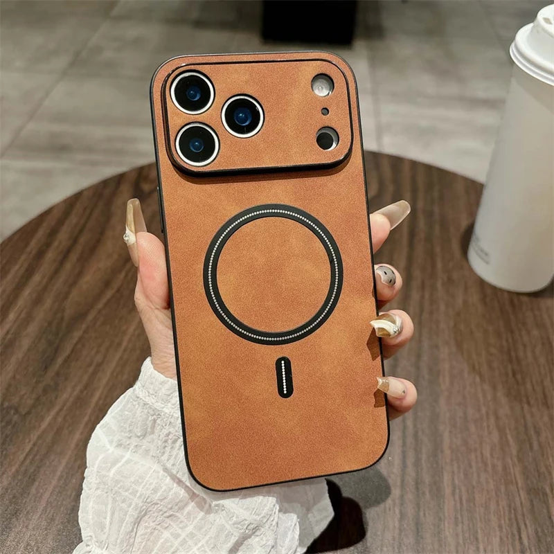 Magsafe Leather Shockproof Case for iPhone 11–17 Pro Max/Plus/Air/16e