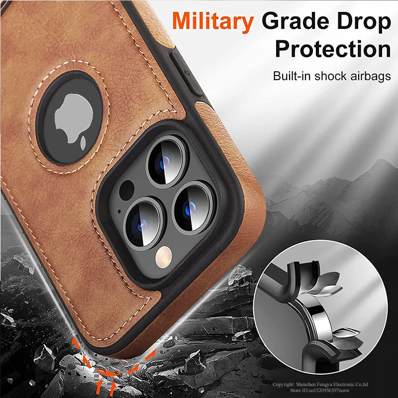 Leather Kickstand Phone Cases for iPhone 17 16 15 13 Pro Max 14 Plus 12 11 Mobile Case Shockproof Flexible Soft Grip Back Cover