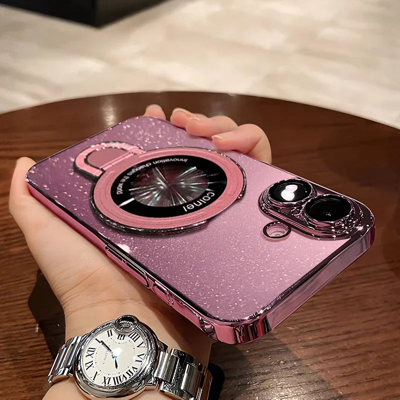 Glitter Magnetic Stand Case For iPhone