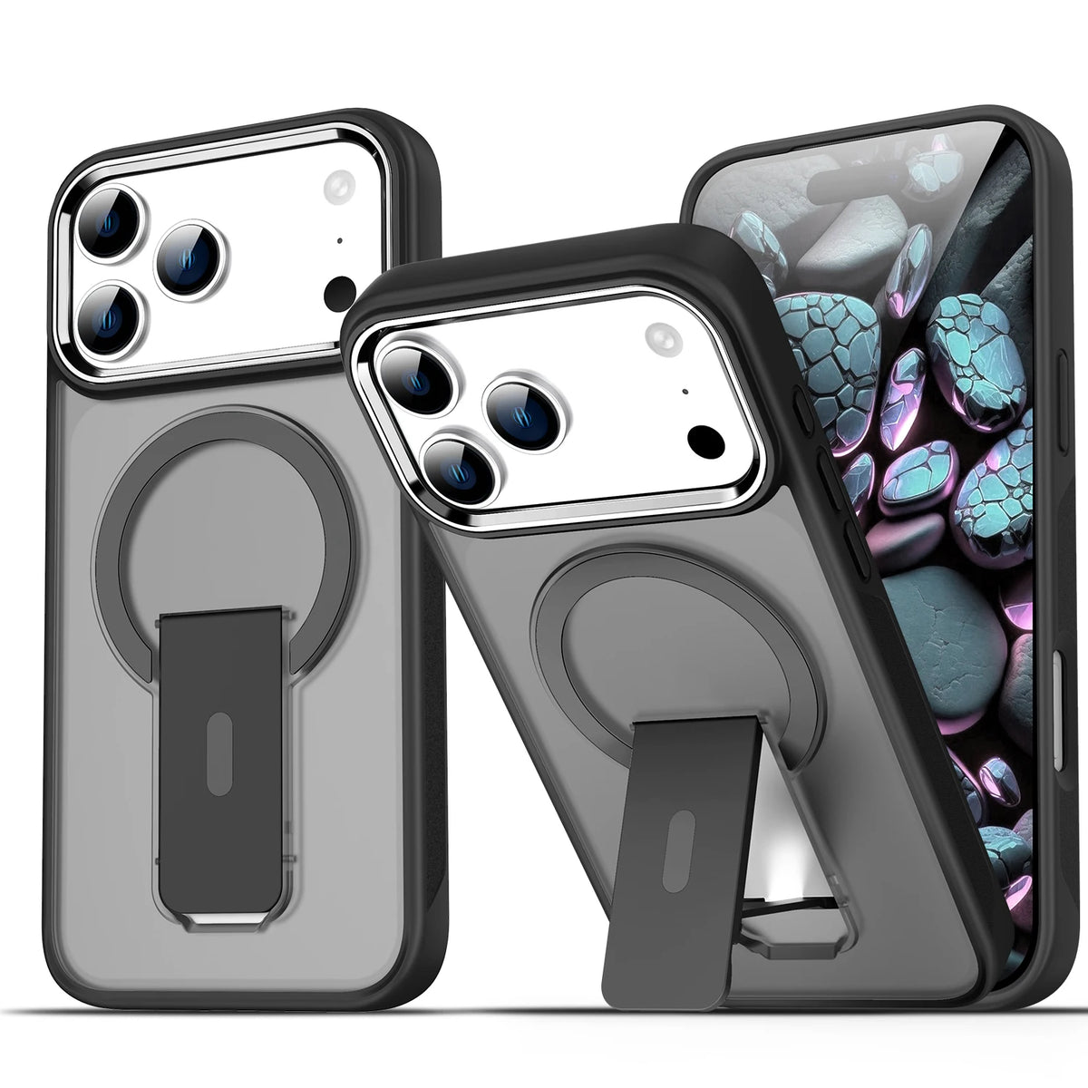 Luxury Folding Stand Matte Magnetic Phone Case for iPhone 17 Air 16 E 15 14 13 12 11 Pro Max Plus for Magsafe Shockproof Cover