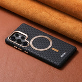 Luxury Magnetic Leather Magsafe Phone Case For Samsung Galaxy S25 S24 Ultra Plus Wireless Charging Alloy Lens Shockproof Cover