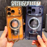 Plating Shockproof Magnetic Pulling Bracket Case For iPhone 17 16 15 14 Plus 13 12 11 Pro Max Air XR XS X Clear Bumper Cover
