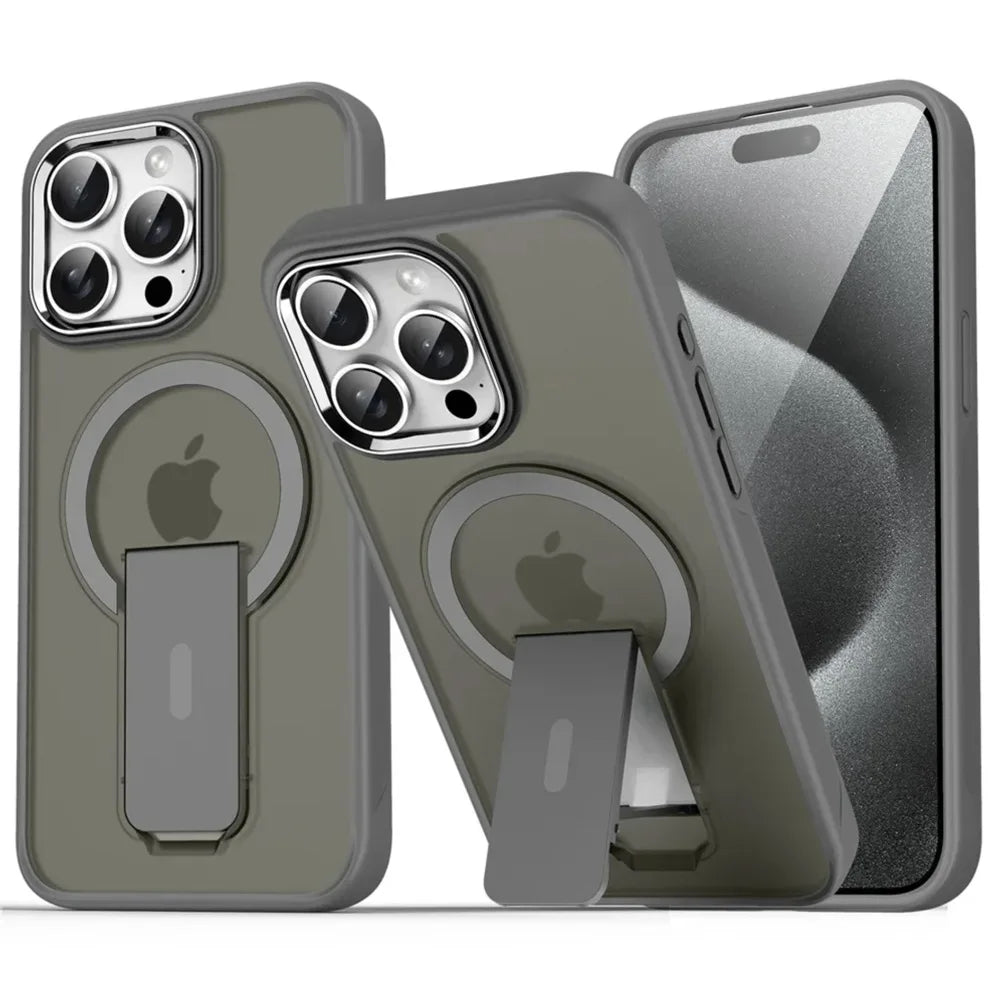 Luxury Folding Stand Matte Magnetic Phone Case for iPhone 17 Air 16 E 15 14 13 12 11 Pro Max Plus for Magsafe Shockproof Cover