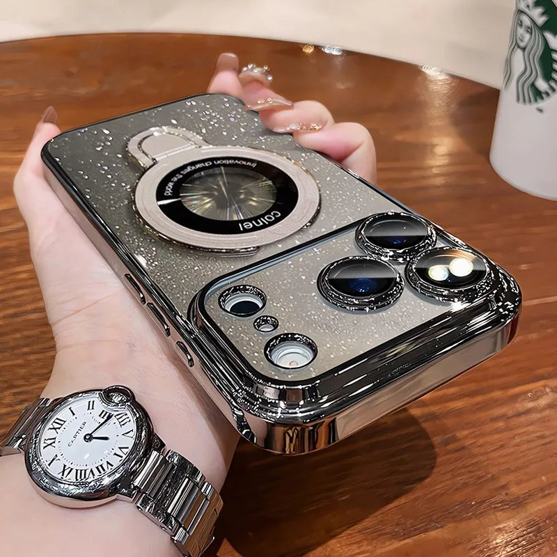 Glitter Magnetic Stand Case For iPhone