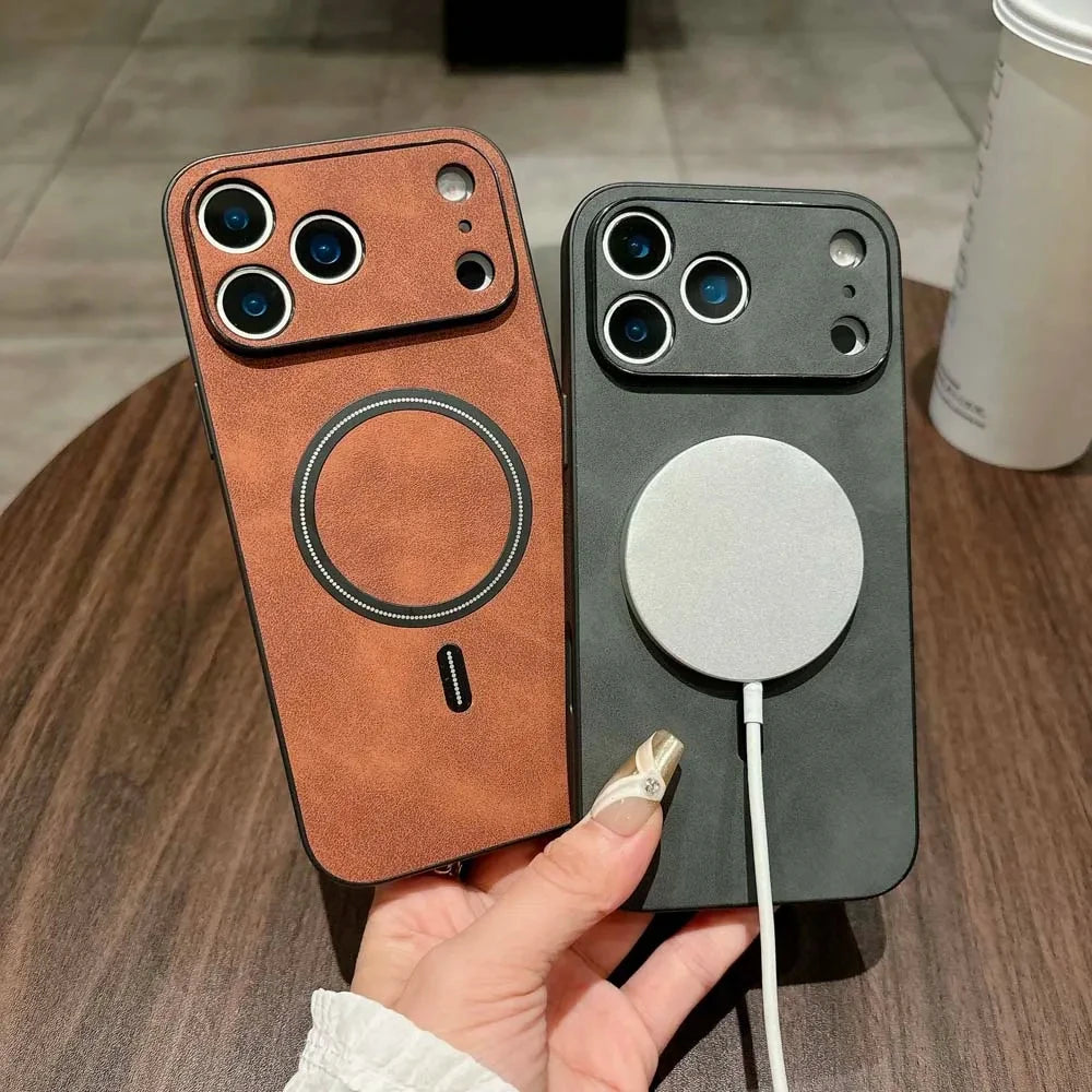Magsafe Leather Shockproof Case for iPhone 11–17 Pro Max/Plus/Air/16e