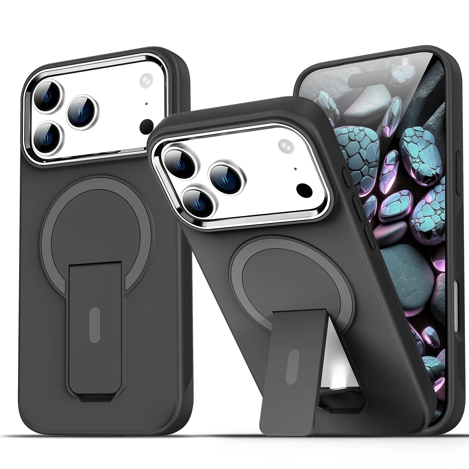 Luxury Folding Stand Matte Magnetic Phone Case for iPhone 17 Air 16 E 15 14 13 12 11 Pro Max Plus for Magsafe Shockproof Cover