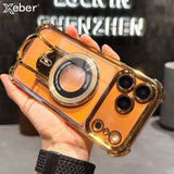 Plating Shockproof Magnetic Pulling Bracket Case For iPhone 17 16 15 14 Plus 13 12 11 Pro Max Air XR XS X Clear Bumper Cover