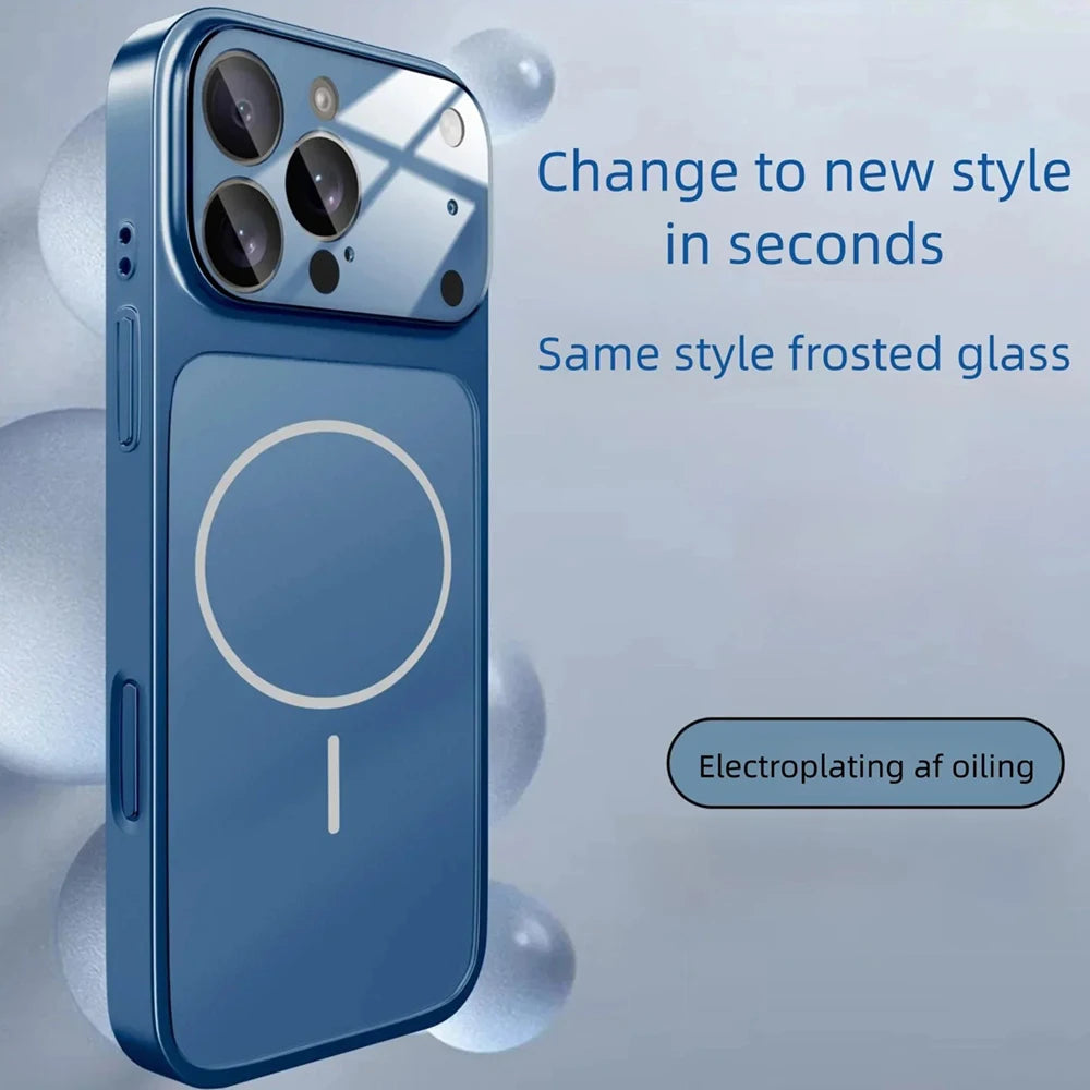 Luxury Nano Matte Glass Phone Case For iPhone 17 Air 16 15 14 13 Pro Max For Magsafe Magnetic Wireless Charging Armor Cover