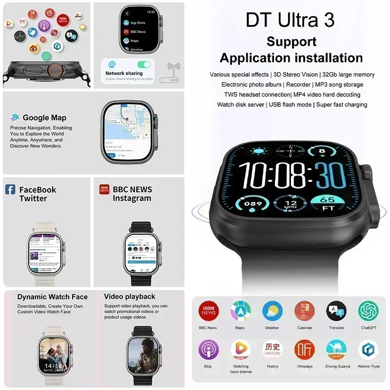 2025 New Original for Apple Watch Ultra Smart Watch Men 32G Memory MP4 Music Video 3D HD Bluetooth Call GPS Tracker smartwatches