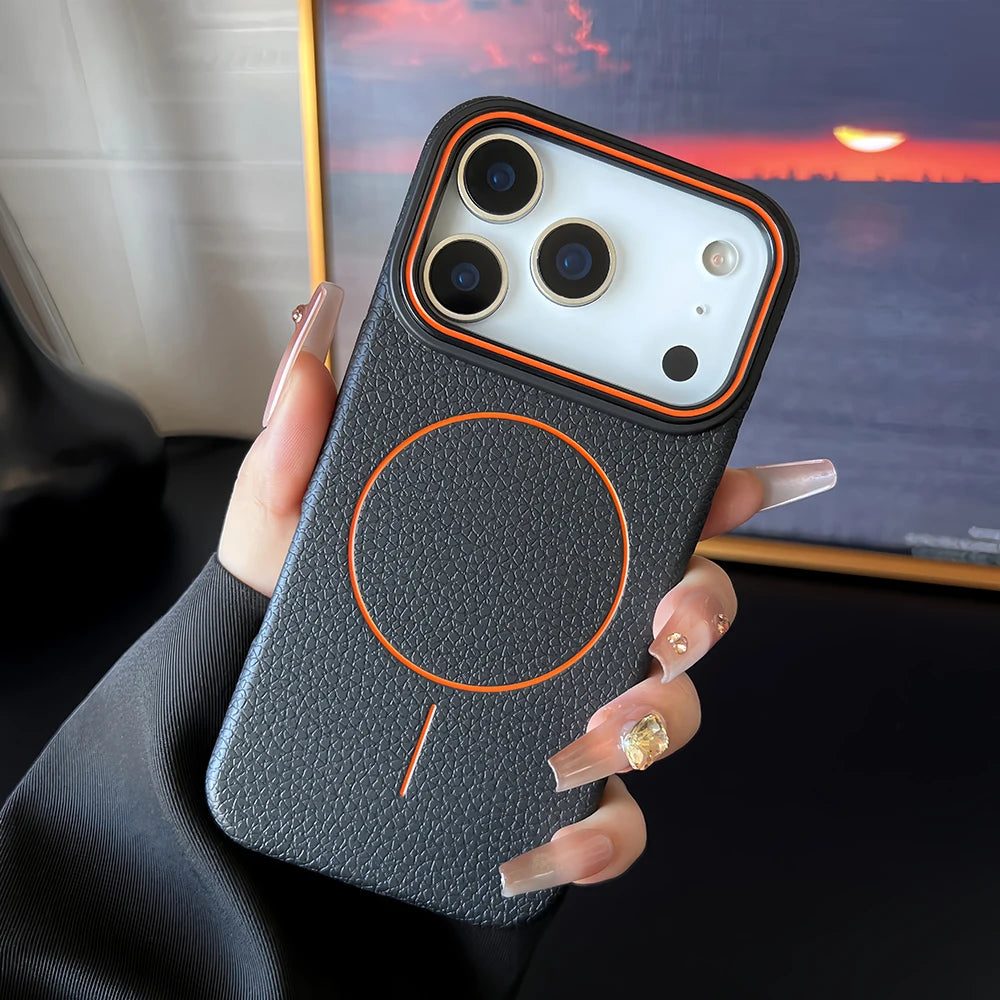 Leather Texture MagSafe Case for iPhone