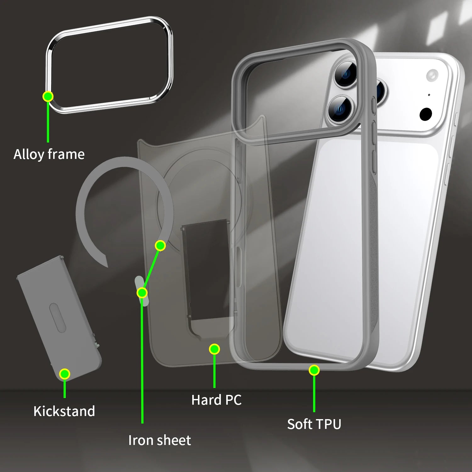 Luxury Folding Stand Matte Magnetic Phone Case for iPhone 17 Air 16 E 15 14 13 12 11 Pro Max Plus for Magsafe Shockproof Cover