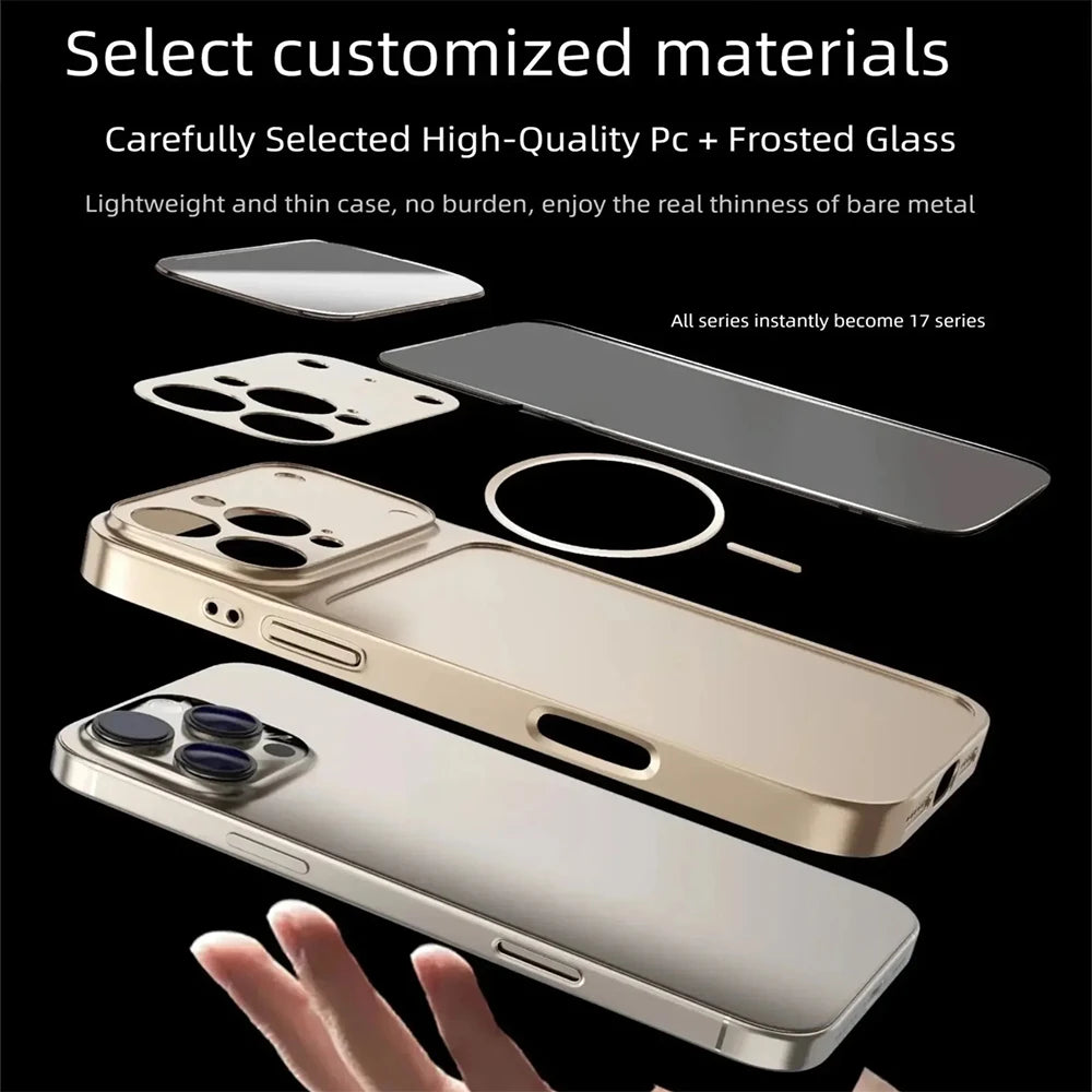 Luxury Nano Matte Glass Phone Case For iPhone 17 Air 16 15 14 13 Pro Max For Magsafe Magnetic Wireless Charging Armor Cover