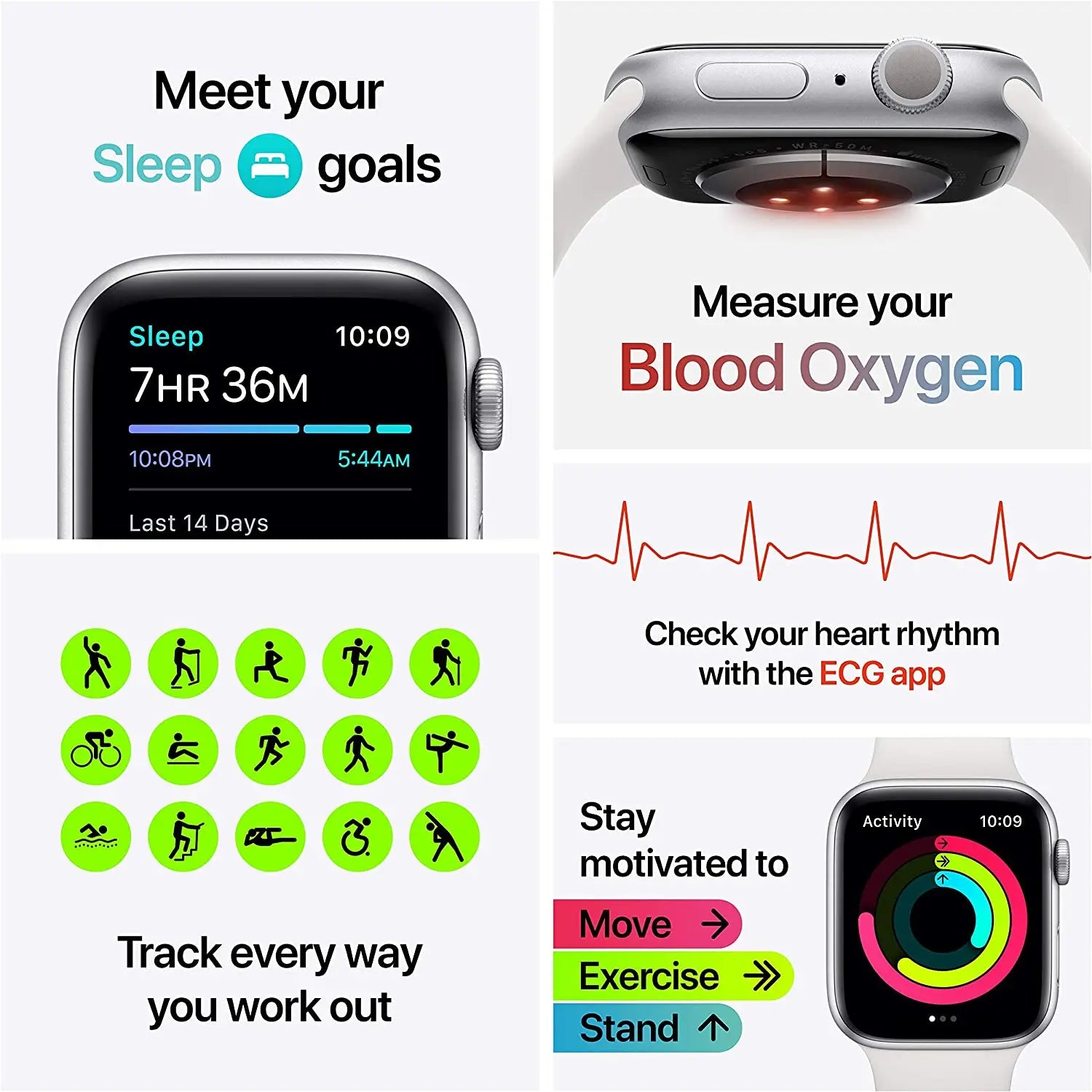 100% Original Apple Watch Series 6 44mm GPS Apple Watch S6 Aluminum Case with Sport Band iOS SmartWatch