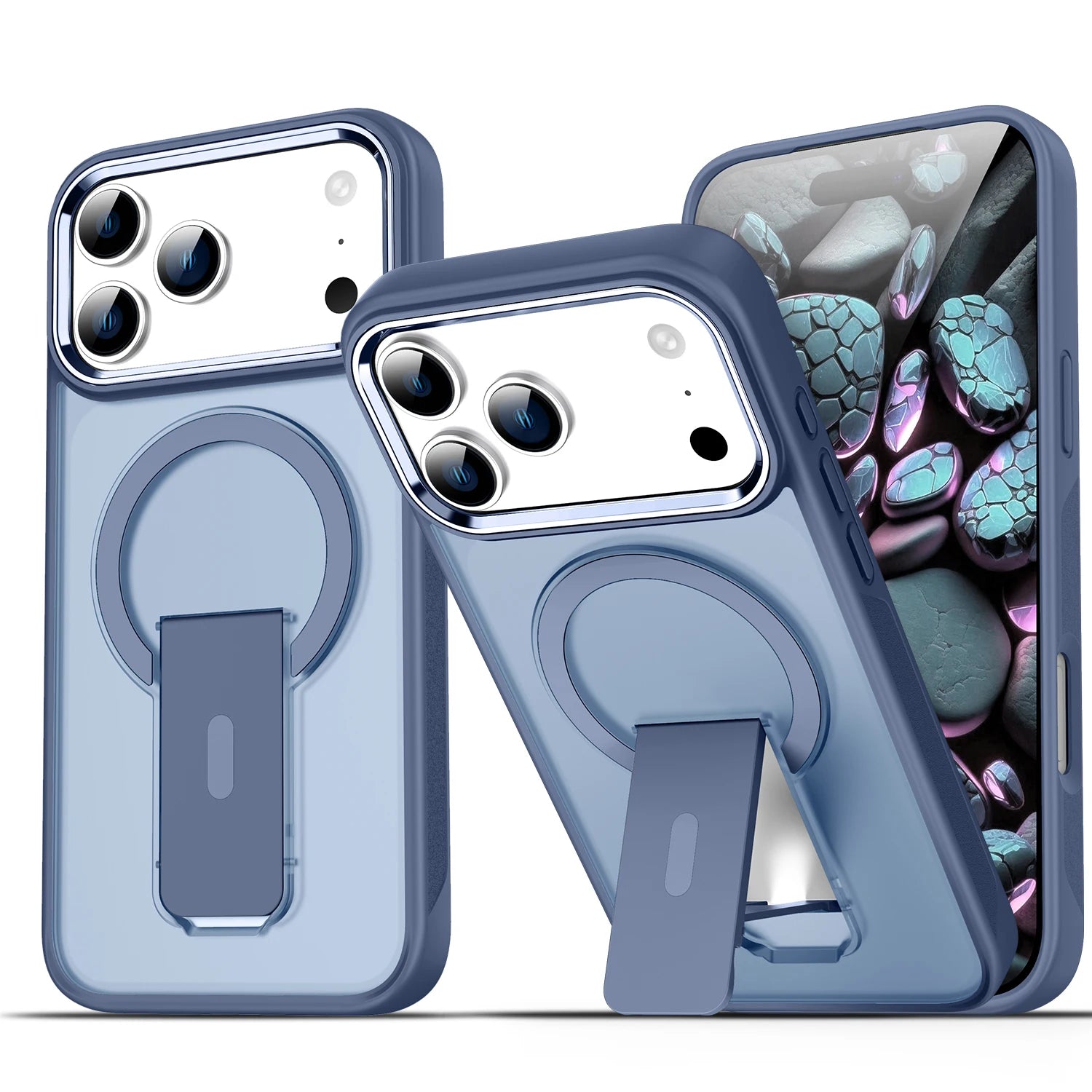 Luxury Folding Stand Matte Magnetic Phone Case for iPhone 17 Air 16 E 15 14 13 12 11 Pro Max Plus for Magsafe Shockproof Cover