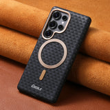 Luxury Magnetic Leather Magsafe Phone Case For Samsung Galaxy S25 S24 Ultra Plus Wireless Charging Alloy Lens Shockproof Cover