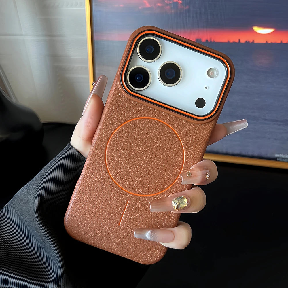 Leather Texture MagSafe Case for iPhone