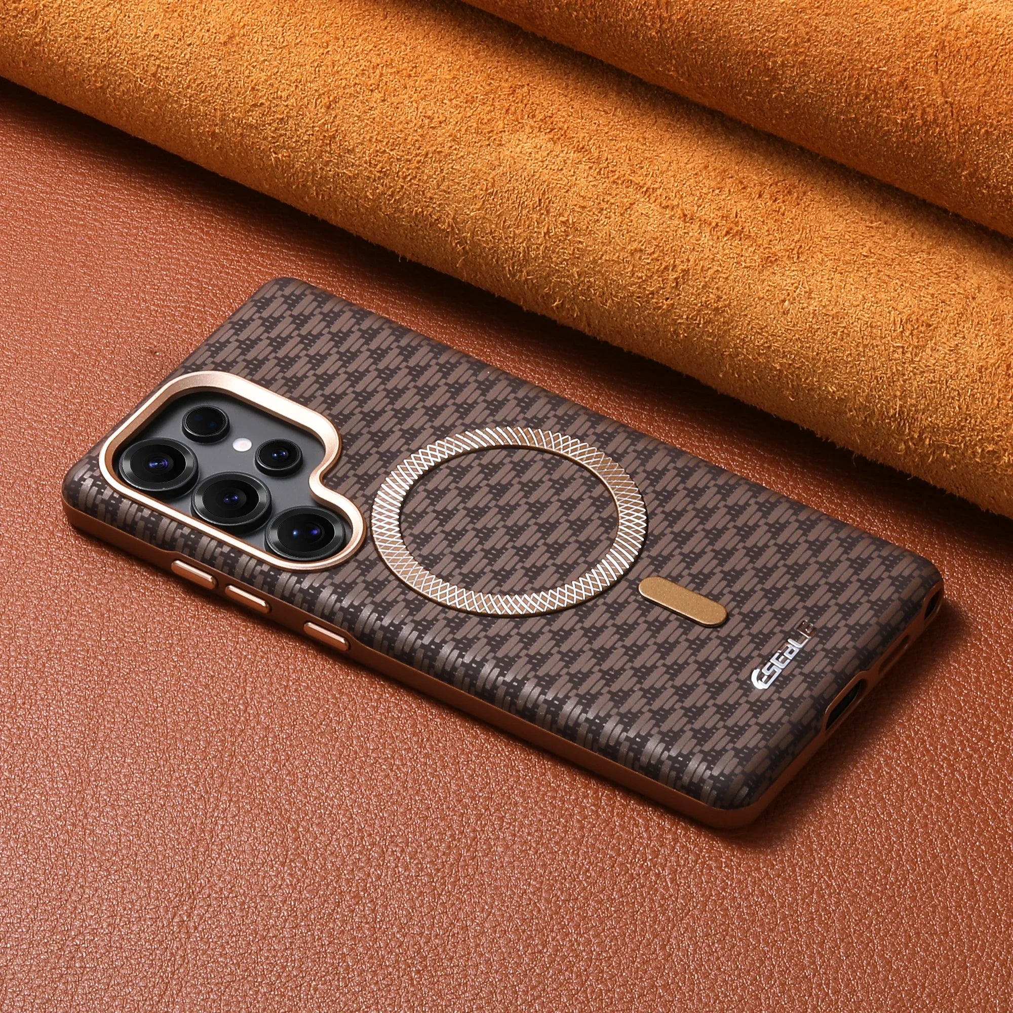 Luxury Magnetic Leather Magsafe Phone Case For Samsung Galaxy S25 S24 Ultra Plus Wireless Charging Alloy Lens Shockproof Cover