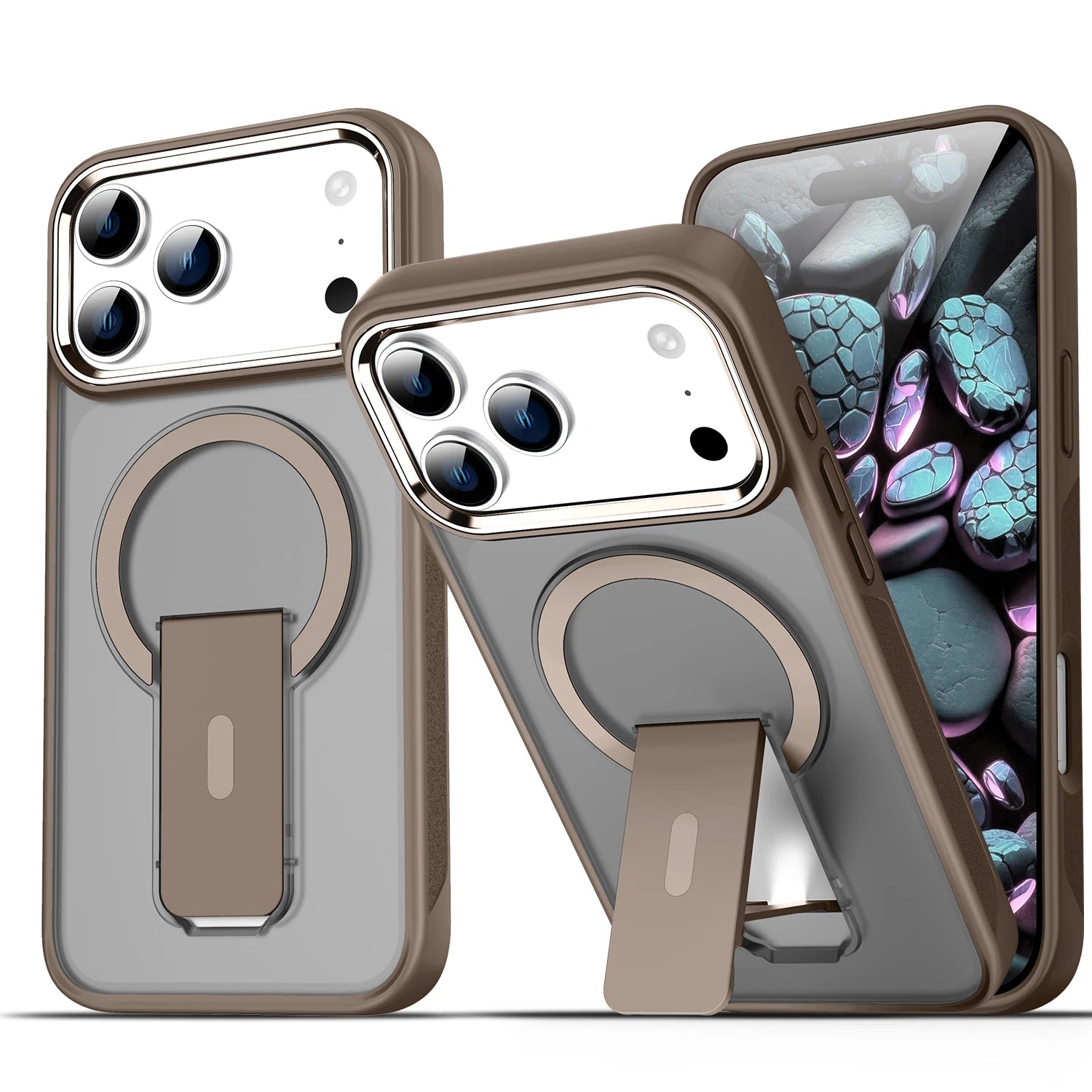 Luxury Folding Stand Matte Magnetic Phone Case for iPhone 17 Air 16 E 15 14 13 12 11 Pro Max Plus for Magsafe Shockproof Cover
