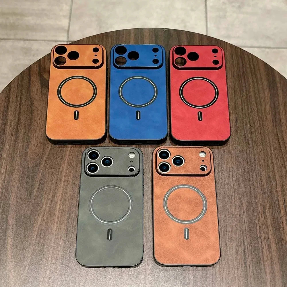 Magsafe Leather Shockproof Case for iPhone 11–17 Pro Max/Plus/Air/16e