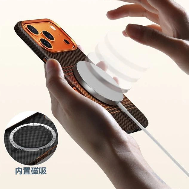 Business Carbon Fiber Inside Magsafe Case for iPhone 17 Pro Max 17Pro Metal Lens Protect Hard Armor Cover for iPhone 16 Pro Max